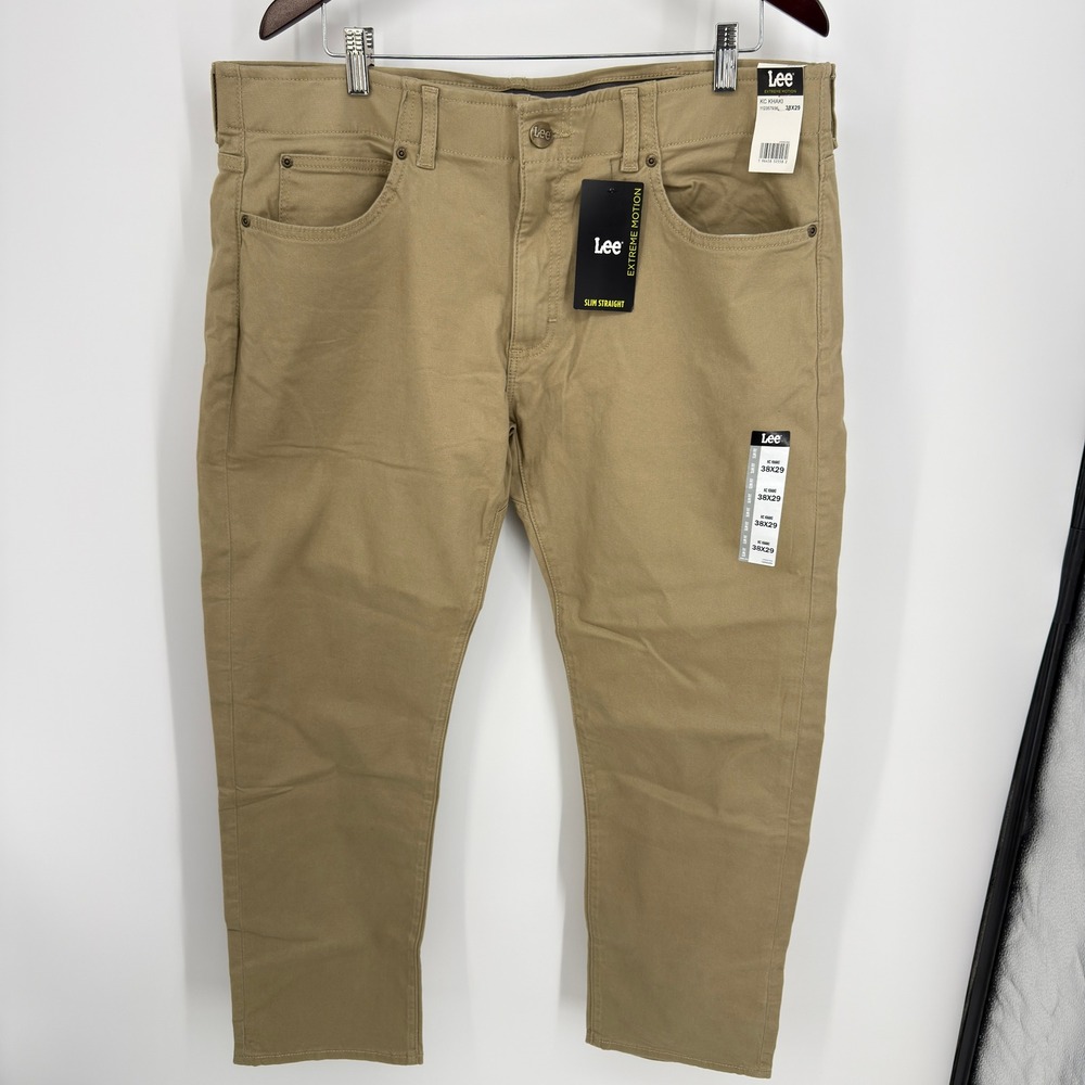 Lee Extreme Motion Pants Mens 38x29 Khaki Slim Straight Chinos 112357936